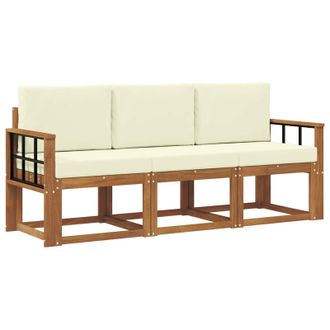 vidaXL Conjunto De Sof&aacute;s De Exterior Con Coj&iacute;n 3 Pcs Natural Y Crema Vidaxl