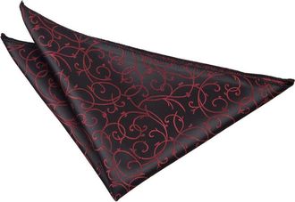 DQT Men Black Solid Plain Stripe Floral Paisley Polka Dot Tartan Pocket Square - Swirl Black & Burgundy