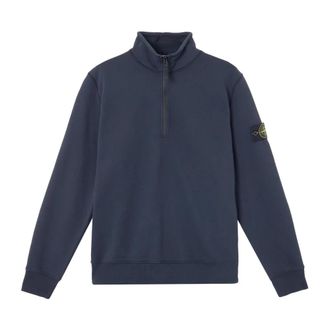 Stone Island Katoenen sweatshirt met logo patch op de zijkant - Heren - Sweatshirts - Blauw - M - Katoen - Hoodies & sweatvesten