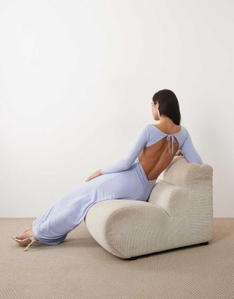 Missy Empire Missy Empire - Vestito lungo sinuoso blu con allacciatura sulla schiena