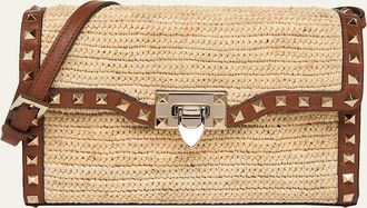 Valentino Garavani Small Rockstud-Trim Viscose Raffia Crossbody Bag