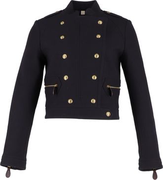 Burberry Pre-owned Womens Rayneton Double-Breasted Jacket in Black Wool - Blue/Navy - Size 10 UK