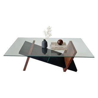 Dmora Mesa De Centro Incarico, Un Compartimento, Forma Rectangular, Tablero Transparente, 105x65x31h Cm Marr&oacute;n Nogal