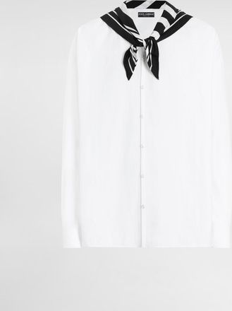 Dolce & Gabbana Long-sleeved Silk Shirt With Pussy-bow - Man Shirts White Linen 38