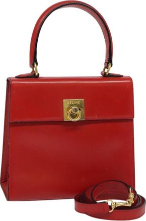 Celine Vintage Logo Top Handle Bag Leather Red Leather Bag (Pre-Owned)