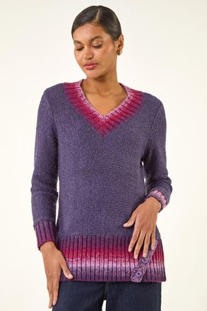 Roman V-Neck Ombre Trim Knit Jumper