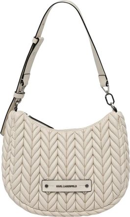 Karl Lagerfeld K Weave Quilted Crescent Schoudertas - Dames - Schoudertassen - Beige - ONE Size - Leer - Tassen