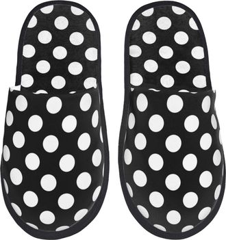 Generic Cotton Slippers Black Polka Dots Non-Slip Slippers Furry Anti-Slide Slipper For Room Home Travel M