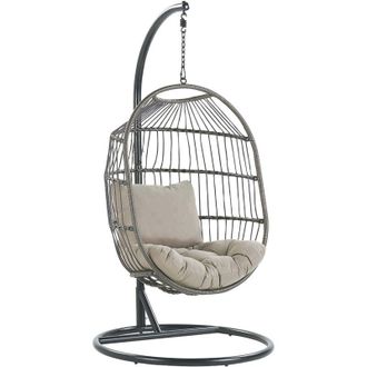 Beliani Beliani - Hanging Egg Chair Beige Boho Rope Steel Stand Wicker Soft Cushion Alba