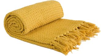 TJ Hughes Honeycomb - Recycled Cotton Throw in Ochre - TJ Hughes