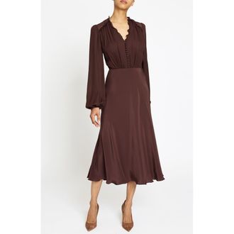 Santorelli Amal Silk Long Sleeve Fit and Flare Midi Dress in Raisin at Nordstrom, Size 6