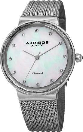 Akribos XXIV Quartz Diamond White Mother of Pearl Dial Ladies Watch AK1009SS