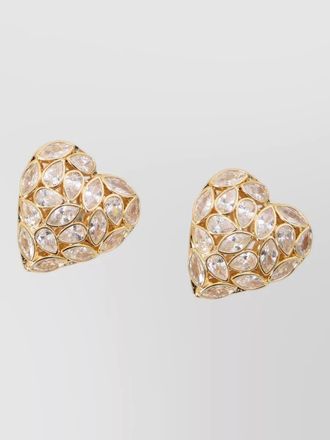 Self Portrait crystal heart drop earrings gold plated brass