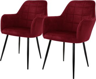 ECD Germany Ecd Germany - Juego De 2 Sillas De Comedor Con Respaldo Y Reposabrazos Asiento De Terciopelo Granate N&oacute;rdico Con Patas De Metal Asiento De Cocina Sala