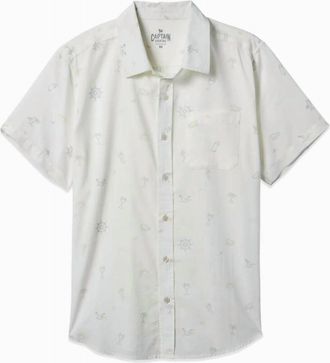 Toes on the Nose Mens Coastline Cotton Short Sleeve Button Up In White Horizon