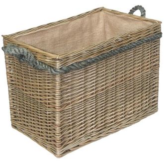 Red Hamper Wicker Rectangular Rope Handled Log Basket in Brown