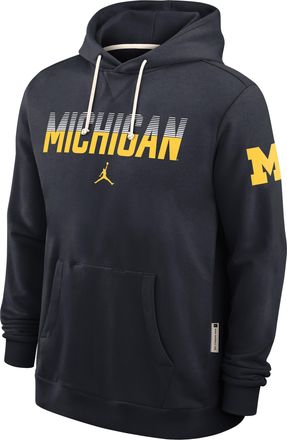 Nike Jordan Mens Michigan Sideline Standard Issue Jordan Brand Dri-FIT College Pullover Hoodie in Blue | 0JAZ4FAMWN-8DF