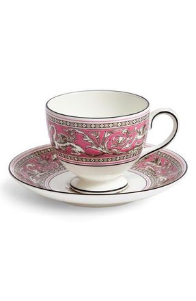 Wedgwood Florentine Bone China Teacup & Saucer Set in Fuchsia at Nordstrom
