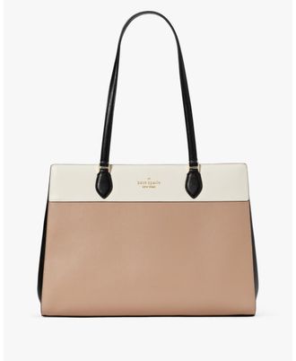 Kate Spade New York Womens Madison Colorblock Saffiano Leather Large East West Laptop Tote - Brown - One Size