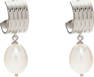 LADY GREY Ridge Freshwater Pearl Hoop Earrings in Silver at Nordstrom