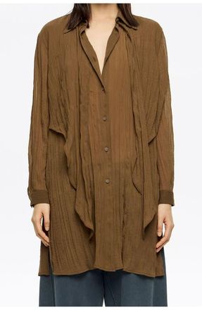 Bimba & Lola Pleated Shirt With Maxi Ties in Brown at Nordstrom, Size Medium Eu