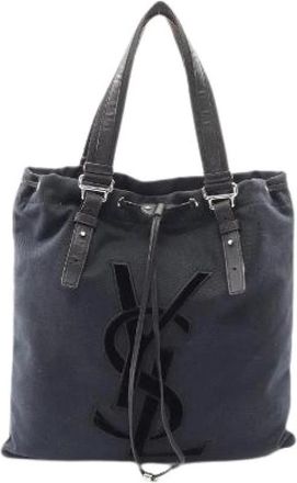Saint Laurent Pre-owned rive gauche Canvas Leather Tote Bag - unisex - Vintage Schoudertas - Zwart - ONE Size - Leer - Vintage