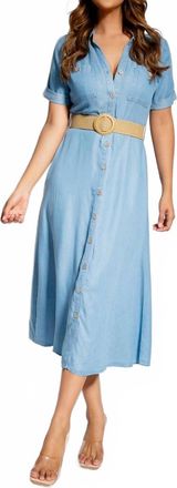 Blu Pepper Collared Button Midi Dress In Blue