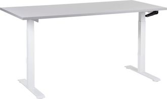 Beliani Beliani - Escritorio De Altura Regulable Manualmente Oficina Moderna Patas Cuadradas 160 X 72 Cm Tablero Gris Soporte De Acero Blanco Destines