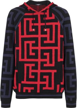 Balmain Monogram Multikleur Wol Linnen Hoodie - Heren - Hoodies - Veelkleurig - S - Wol - Hoodies & sweatvesten