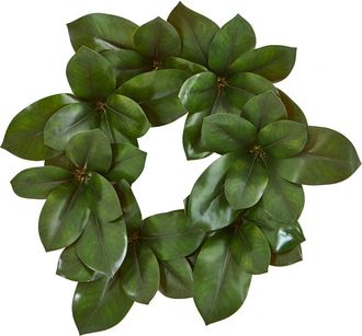 Nearly Natural 22-in Magnolia Leaf Artificial Wreath in Green at Nordstrom