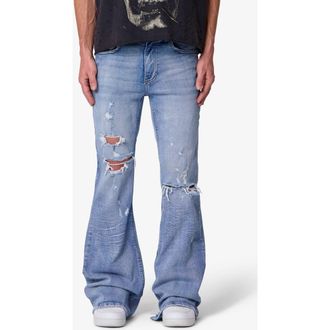 mnml Distressed Super Flare Jeans in Blue at Nordstrom, Size 30