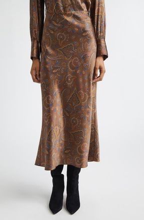 Veronica Beard Clover Bias Cut Silk Blend Skirt in Walnut Multi at Nordstrom, Size 10