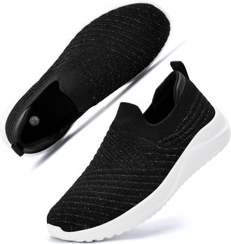 PPQ Womens Slip On Shoes Lightweight Comfortable Breathable Travel Sneakers, black, 4.5 UK