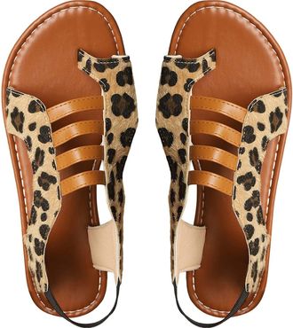 Generic Bunion Corrector Sandals For Women Flat Flip Flops For Women Clip Toe Flat Sandals Leopard Print Slippers Hollow Out Stripe Slides Summer Beach Shoes 