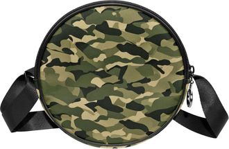 Generic Circle Crossbody Bag for Women, Camouflage Small Sling Bag Daypack with Zipper Adjustable Shoulder Straps Casual Ladies Girls Round Purse