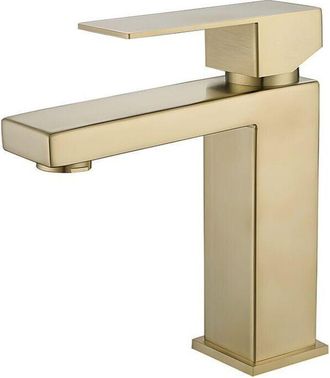 OEM Grifo Cuadrado De Oro Cepillado, Lavabo De Agua Fr&iacute;a Y Caliente, Lavabo De Ba&ntilde;o, Lavabo Monomando, Grifo De Ba&ntilde;o Dorado