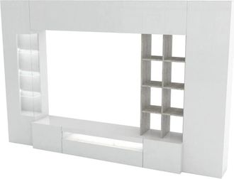 Dmora Mueble alto efecto madera blanco brillo, hormigón 290x40h192 cm