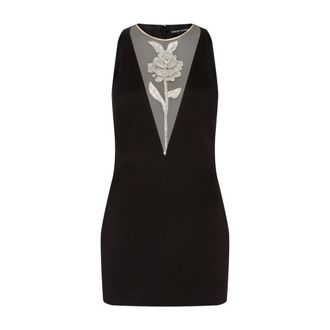 DAVID KOMA Party Dresses, female, Black, Size: L Crystal Rose Satin Mini Dress