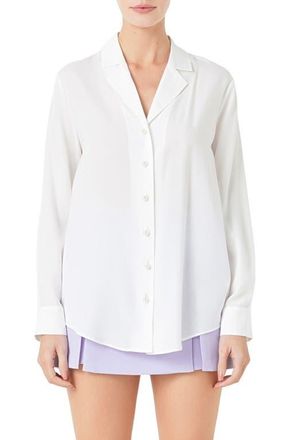 endless rose Notched Lapel Long Sleeve Button-Up Shirt in White at Nordstrom, Size X-Small