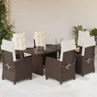 vidaXL Set Comedor De Jard&iacute;n 7 Pzas Con Cojines Rat&aacute;n Sint&eacute;tico Marr&oacute;n Vidaxl