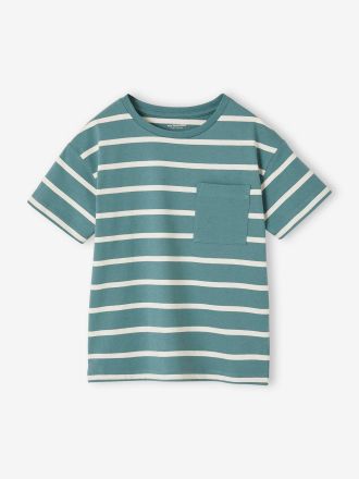 Vertbaudet Tee-shirt gar&ccedil;on ray&eacute; personnalisable vert deau