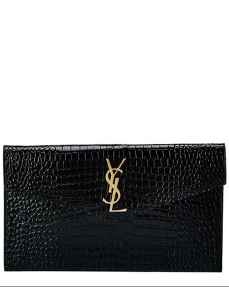 Saint Laurent Uptown Croc-Embossed Leather Pouch