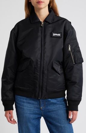 Schott NYC Satin Flight Jacket in Black at Nordstrom, Size X-Small