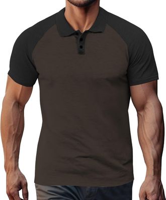Generic Polo Shirts for Men Color Block Tops Short Sleeve Button Athletic Gym T-Shirt 2025 Lightweight Loungewear Pajama Tees Camisa Polo para Hombre(Black, X