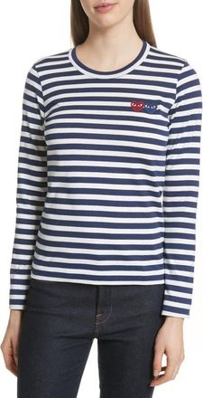 Comme Des Garçons PLAY Double Heart Stripe Tee in Navy at Nordstrom, Size X-Small