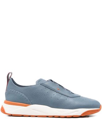 Santoni perforated-design leather sneakers - Blue