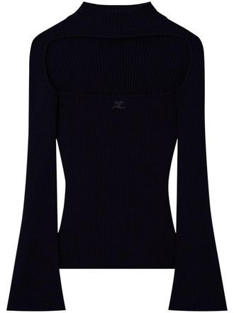 Courr&egrave;ges Maglione a coste con dettaglio cut-out - Nero