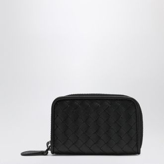 Bottega Veneta Small Black Intrecciato Zip-Around Wallet
