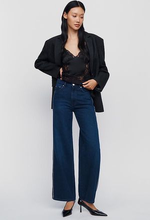 LE JEAN Column Beaded High Rise Wide Leg Jeans