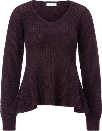 Rich & Royal Trui met V-hals en Peplum - Dames - V-hals truien - Paars - M - Truien & Vesten